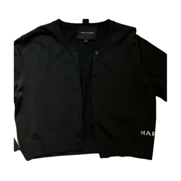 SOLD Marc Jacobs The Cropped Cardigan with Button Placket & Side White Lettering - Picture 6 of 16